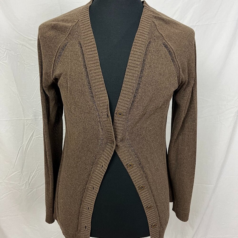 Doncaster Stretchy Brown Long Sleeve Cardigan Size L V-neck with Buttons
